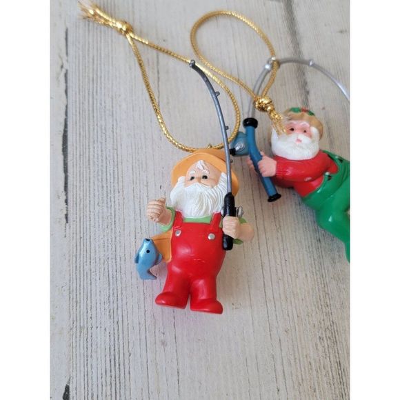 Hallmark Santa Claus 1988 fishing Fisher mistletoe 1991 ornament Xmas set - Picture 2 of 7